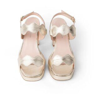 Palm Beach Platform Sandals in Gold with Scallop Edge Detail